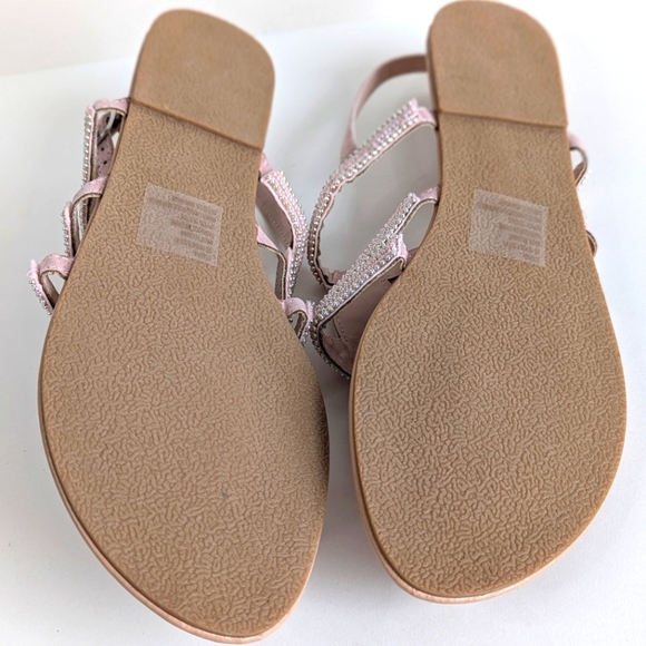 Flawed JustFab Stasha Bohemian Flat Thong Sandals Ankle Strap Pink Silver- sz 10 - Picture 8 of 13